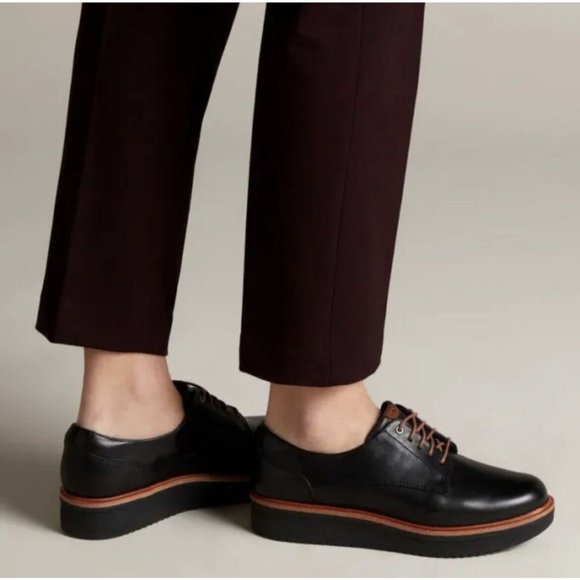 Clarks Shoes - Clarks Teadale Rhea Womens 7M Leather Black Tan Lace Up Platform Oxford Shoes